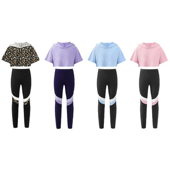 Παιδικά κοριτσίστικα αθλητικά κοστούμια για τζόκινγκ Στολή γυμναστικής γιόγκα κοντομάνικο μπλουζάκι με παντελόνι γυμναστική για τρέξιμο πουλόβερ αθλητικά