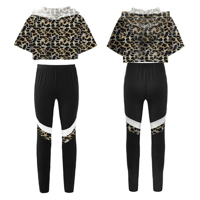 Деца, момичета, спортни костюми, костюм за джогинг, екип за фитнес, къси ръкави, кратък топ с панталон, пуловер за бягане във фитнес зала, спортно облекло