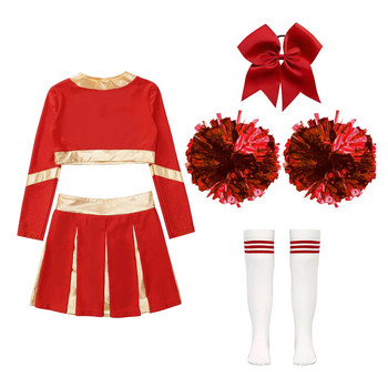 Детска мажоретна униформа за момичета Скъсен топ с дълъг ръкав и плисирана пола Комплекти за костюми за Хелоуин Състезание за танцови изпълнения