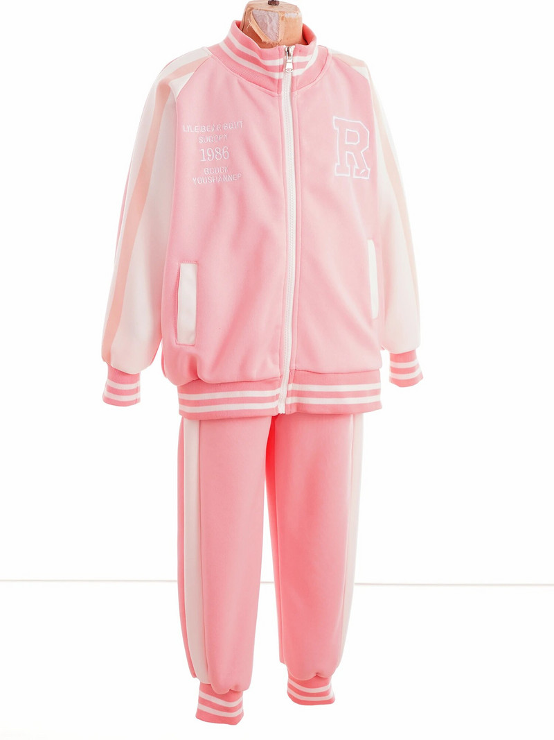 2PCS Деца Момчета Момичета Мода Писмо Бродерия Спортен Комплект Анцуг Стойка Яка Суичър с дълъг ръкав Яке със спортни панталони