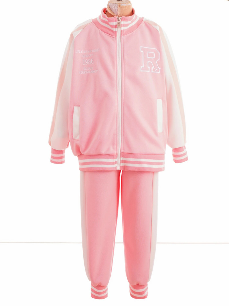 2PCS Деца Момчета Момичета Мода Писмо Бродерия Спортен Комплект Анцуг Стойка Яка Суичър с дълъг ръкав Яке със спортни панталони