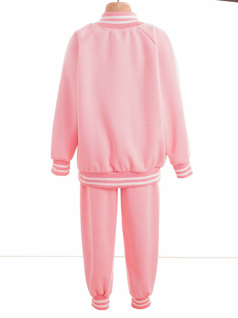 2PCS Деца Момчета Момичета Мода Писмо Бродерия Спортен Комплект Анцуг Стойка Яка Суичър с дълъг ръкав Яке със спортни панталони