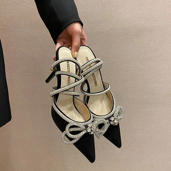 Στυλ μόδας Glitter Rhinestones Γυναικείες αντλίες Κρυστάλλινο φιόγκο 9 εκ. Καλοκαιρινά γυναικεία παπούτσια  με ψηλοτάκουνα παπούτσια για πάρτι