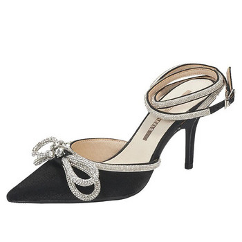 Моден стил с блясък на кристали Дамски помпи Кристална панделка 9 см летни дамски обувки  Високи токчета Парти обувки за бала