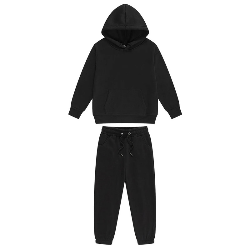 Гореща есен, детски, момчета, момичета, едноцветен спортен костюм, топъл ежедневен анцуг, пуловер с дълъг ръкав, пуловер с качулка и спортни панталони