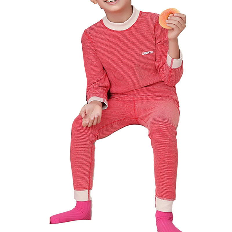 Деца Момичета Момчета Топъл комплект термо бельо от руно Горнища с дълги ръкави с фалшиво деколте с панталони Пижами за домашно облекло Домашно облекло