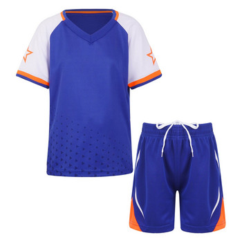 2бр. Детски футболен спортен костюм за момчета, тениска с V-образно деколте и къси ръкави, комплект футболни униформи, тренировъчен костюм, спортен анцуг