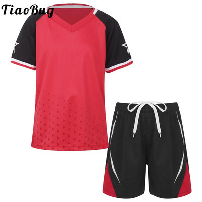 2 τμχ Παιδική Αγόρια Αθλητική Στολή Ποδοσφαίρου V λαιμόκοψη κοντομάνικο μπλουζάκι και σορτς Σετ ποδοσφαιρική φόρμα προπόνησης Αθλητική φόρμα