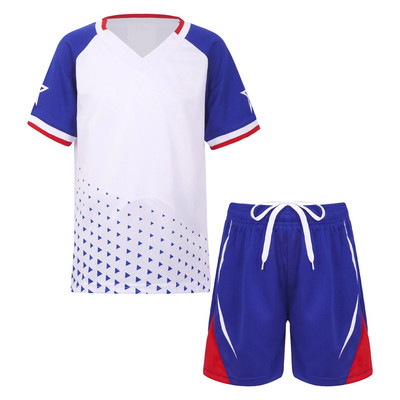 2gab Bērnu un zēnu futbola sporta kostīms ar īsām piedurknēm T-krekls un šorti ar izgriezumu. Futbola formas tērps, sporta tērps