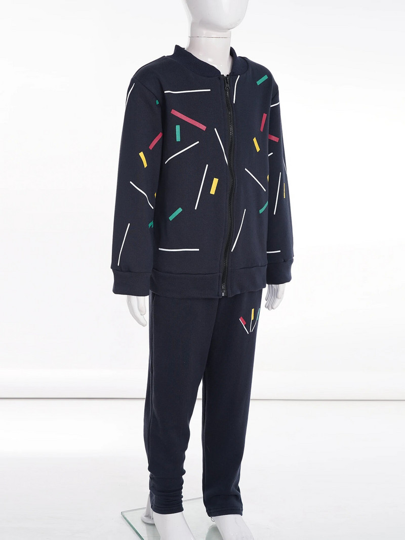 Есен Зима Деца Момчета Комплект от две части Четка за зъби Екипировка с щампа и яка Яке с дълъг ръкав и цип с панталон със средна талия