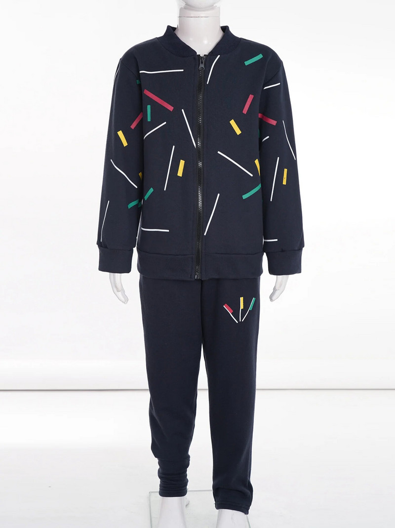 Есен Зима Деца Момчета Комплект от две части Четка за зъби Екипировка с щампа и яка Яке с дълъг ръкав и цип с панталон със средна талия