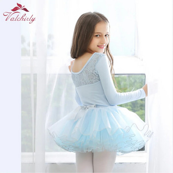 Μπλε χειμωνιάτικο μακρυμάνικο φόρεμα μπαλέτου κοριτσίστικο φόρεμα δαντέλας χορού φουσκωτή φούστα για παιδιά