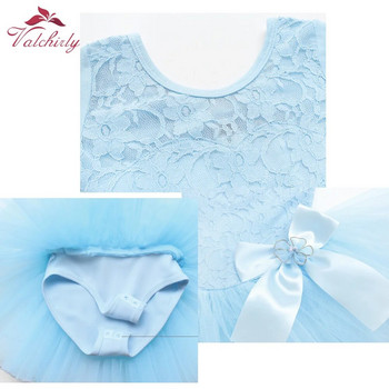 Μπλε χειμωνιάτικο μακρυμάνικο φόρεμα μπαλέτου κοριτσίστικο φόρεμα δαντέλας χορού φουσκωτή φούστα για παιδιά