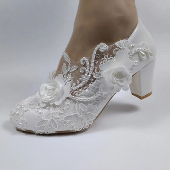 BaoYaFang White Flower Pumps Новопристигнали дамски сватбени обувки Bride Обувки на платформа с високи токчета за жени, дамски обувки за парти