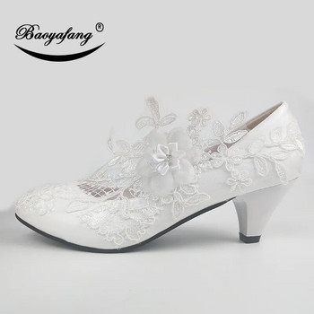 BaoYaFang White Flower Pumps Новопристигнали дамски сватбени обувки Bride Обувки на платформа с високи токчета за жени, дамски обувки за парти