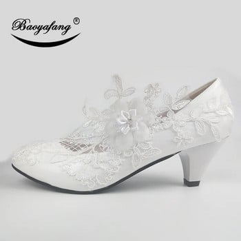 BaoYaFang White Flower Pumps Νέα άφιξη γυναικεία παπούτσια γάμου Bride ψηλοτάκουνα παπούτσια για γυναικεία γυναικεία φόρεμα για πάρτι