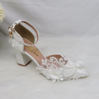 BaoYaFang White Flower Pumps Νέα άφιξη γυναικεία παπούτσια γάμου Bride ψηλοτάκουνα παπούτσια για γυναικεία γυναικεία φόρεμα για πάρτι