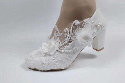 BaoYaFang White Flower Pumps Új érkezés női esküvői cipő Menyasszony Magas sarkú platform cipő női női party ruha cipő