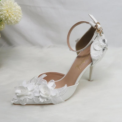 BaoYaFang White Flower Pumps Új érkezés női esküvői cipő Menyasszony Magas sarkú platform cipő női női party ruha cipő