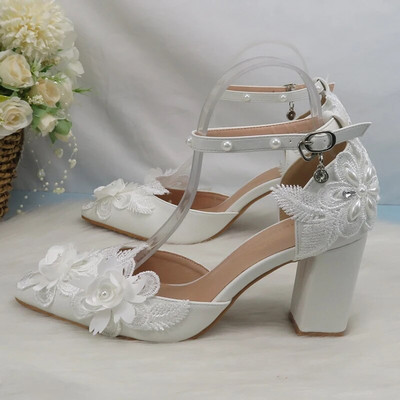 BaoYaFang White Flower Pumps Új érkezés női esküvői cipő Menyasszony Magas sarkú platform cipő női női party ruha cipő