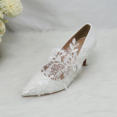 BaoYaFang White Flower Pumps Új érkezés női esküvői cipő Menyasszony Magas sarkú platform cipő női női party ruha cipő