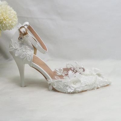 BaoYaFang White Flower Pumps Új érkezés női esküvői cipő Menyasszony Magas sarkú platform cipő női női party ruha cipő