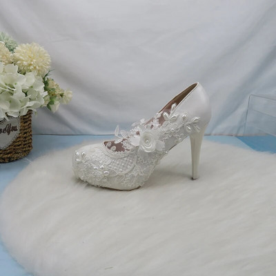 BaoYaFang White Flower Pumps Új érkezés női esküvői cipő Menyasszony Magas sarkú platform cipő női női party ruha cipő