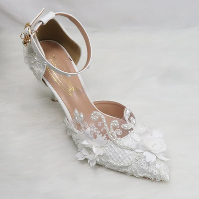 BaoYaFang White Flower Pumps Új érkezés női esküvői cipő Menyasszony Magas sarkú platform cipő női női party ruha cipő