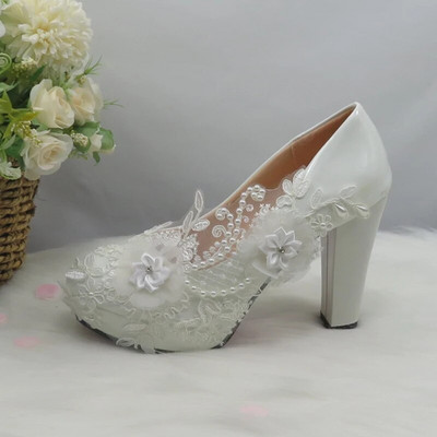 BaoYaFang White Flower Pumps Új érkezés női esküvői cipő Menyasszony Magas sarkú platform cipő női női party ruha cipő