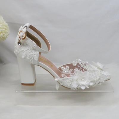 BaoYaFang White Flower Pumps Új érkezés női esküvői cipő Menyasszony Magas sarkú platform cipő női női party ruha cipő