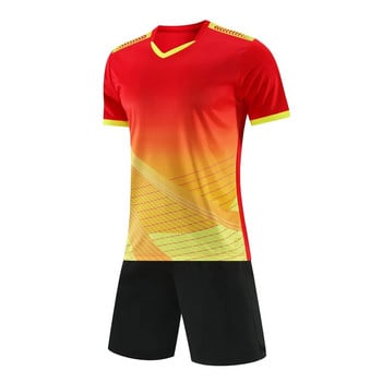 Παιδική στολή προπόνησης ποδοσφαίρου Αθλητική στολή ποδοσφαίρου ομοιόμορφη ντεγκραντέ Χρώμα V κοντομάνικο μπλουζάκι με λαιμόκοψη και σορτς με κορδόνι