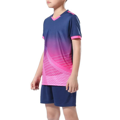 Bērnu futbola treniņu tērps sporta tērps futbola formas tērps gradienta krāsā V kakla izgriezumā ar īsām piedurknēm T-krekls ar aukliņu šortiem