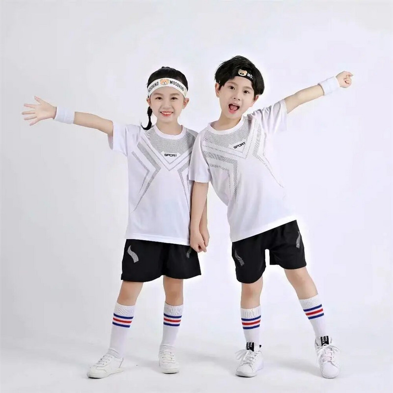 Детски футболни фланелки Момчета Момичета Футболни комплекти С къс ръкав Детски студентски униформи Фитнес Спортни анцузи Костюми Дрехи 26