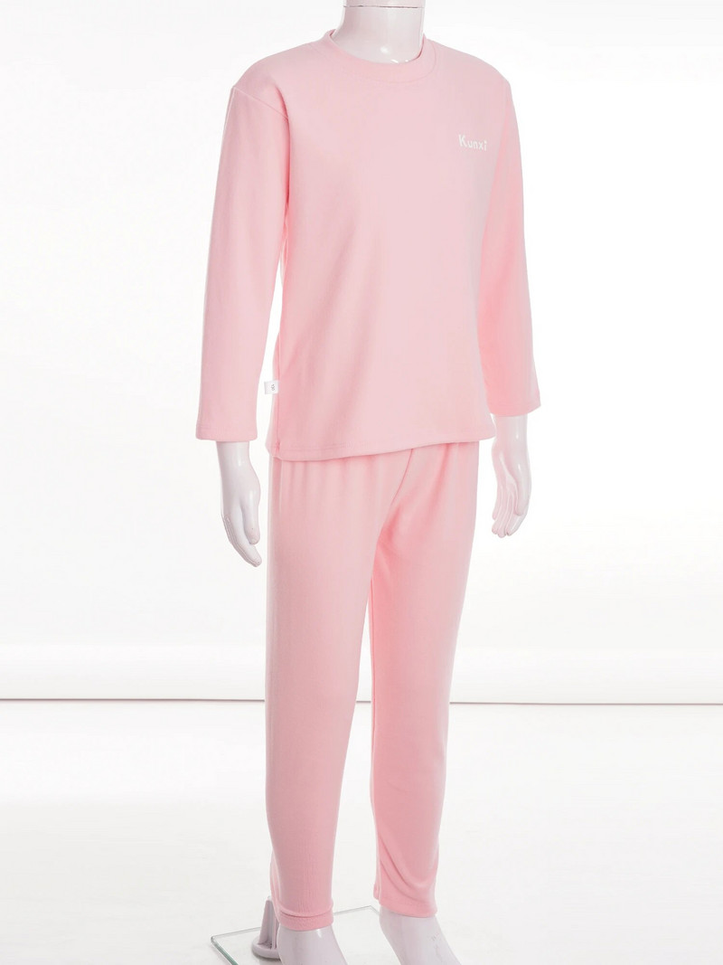 Деца Момичета Момчета Комплект термобельо Спално облекло с щампа на букви Тениска с кръгло деколте и дълъг ръкав Долна тениска с клинове Домашно облекло