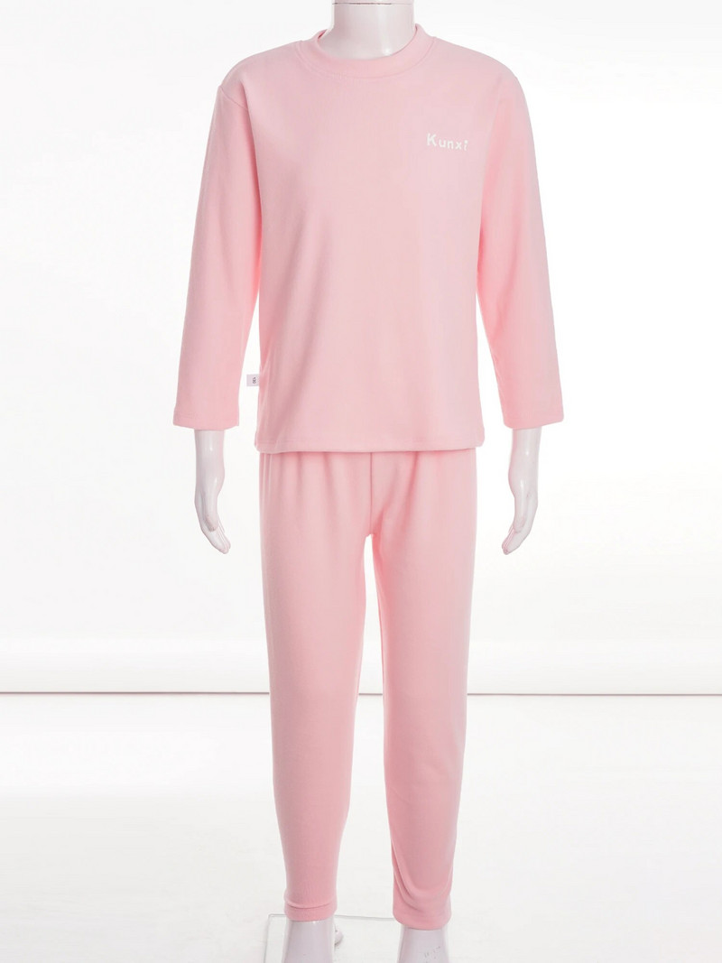 Деца Момичета Момчета Комплект термобельо Спално облекло с щампа на букви Тениска с кръгло деколте и дълъг ръкав Долна тениска с клинове Домашно облекло