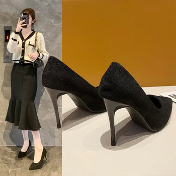 Γυναικεία καινούργια σανδάλια με μεσαίο τακούνι Μαύρα 6-8-10cm με μυτερό λεπτό τακούνι Baotou Banquet ψηλοτάκουνα παπούτσια Γυναικεία παπούτσια Tacones Mujer