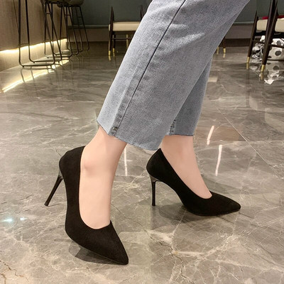 Дамски нови сандали на среден ток, черни 6-8-10 см остри тънки токчета Baotou Банкетни обувки на висок ток Дамски обувки Tacones Mujer
