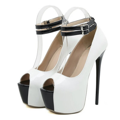 Liyke Fashion Design dubultās sprādzes siksnas platformas sandales Sieviešu pumpas Sexy Peep Toe 16,5 CM īpaši augsti papēži striptīza kurpes, baltas