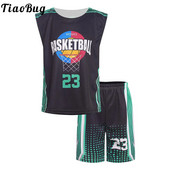 Vasaras unisex bērni zēni meitenes sporta uzvalks modes apdrukāts apaļš kakls bez piedurknēm T-krekls ar šortiem, basketbola apģērbs