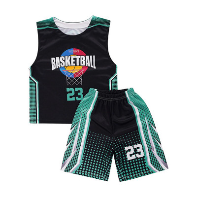 Vasaras unisex bērni zēni meitenes sporta uzvalks modes apdrukāts apaļš kakls bez piedurknēm T-krekls ar šortiem, basketbola apģērbs