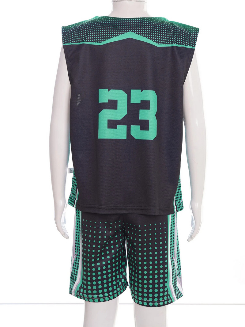 Vasaras unisex bērni zēni meitenes sporta uzvalks modes apdrukāts apaļš kakls bez piedurknēm T-krekls ar šortiem, basketbola apģērbs