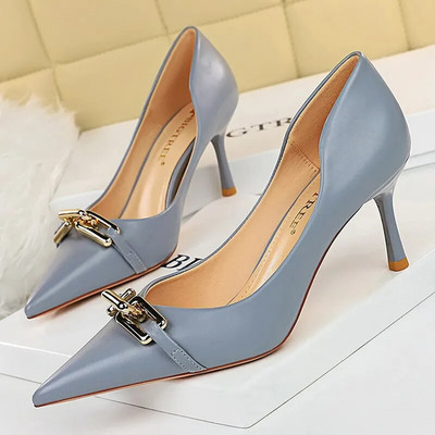 BIGTREE Cipők Elegáns Női Pumpák Fém Gombos Kitten Heels Női Cipők Stiletto bankett Cipők Hegyes magassarkú nagy 43