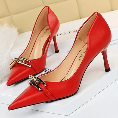 BIGTREE Cipők Elegáns Női Pumpák Fém Gombos Kitten Heels Női Cipők Stiletto bankett Cipők Hegyes magassarkú nagy 43