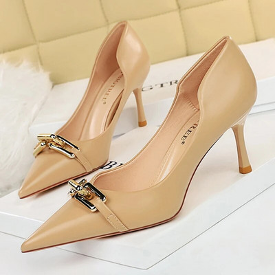 BIGTREE Cipők Elegáns Női Pumpák Fém Gombos Kitten Heels Női Cipők Stiletto bankett Cipők Hegyes magassarkú nagy 43