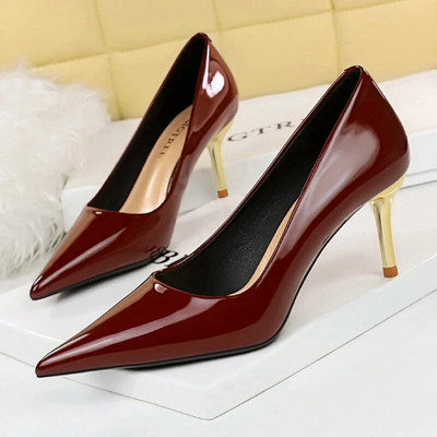 BIGTREE Cipők Elegáns Női Pumpák Fém Gombos Kitten Heels Női Cipők Stiletto bankett Cipők Hegyes magassarkú nagy 43