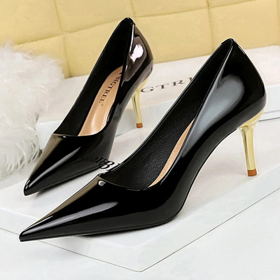 BIGTREE Cipők Elegáns Női Pumpák Fém Gombos Kitten Heels Női Cipők Stiletto bankett Cipők Hegyes magassarkú nagy 43