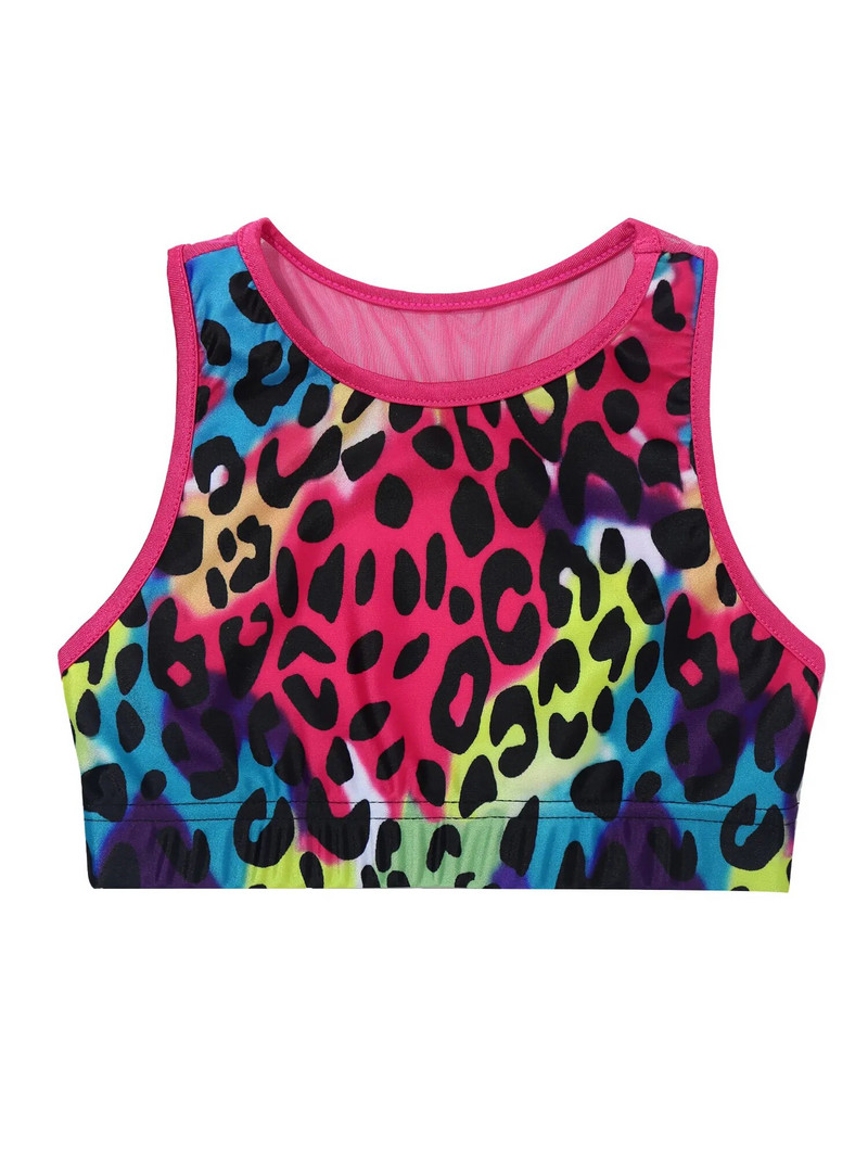 Екипи с дигитален печат Деца Момичета Гимнастика Спортен комплект от 2 части Racer Back Tanks Crop Top + Панталони за тренировъчна тренировка