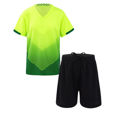 2 gab. 2023. gada bērnu zēnu futbola komandas formas tērpi basketbola sporta tērpi ar gradientu apdruku ar V kakla izgriezumu, īsām piedurknēm T-krekls, savelkams šorti