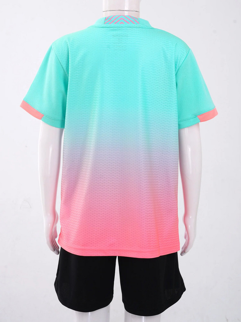 2PCS 2023 Детска момчешка униформа за футболен отбор Баскетболни спортни екипи Градиентен принт с V-образно деколте Тениска с къс ръкав Шорти с шнурове