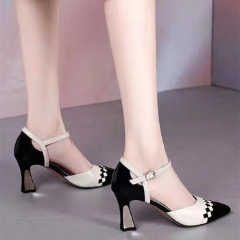 Дамски сладки, сладки бежови висококачествени офис европейски стилни обувки на ток Дамски ежедневни черни обувки тип тип Zapatos De Mujer E400